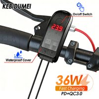 36W Digital Motorcycle Charger Socket Dual Ports Power Adapter PD+QC3.0 Fast Charging with Switch & Voltmeter & Waterproof Cover