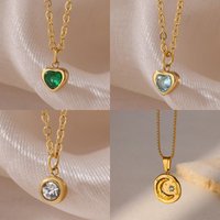 Sweet Heart Zirconia Women's Pendant Necklaces Stainless Steel 18K Gold Plated Jewelry Gift Necklace Free Shipping