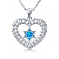 Blue Opal Heart Pendant Necklace,Cubic Zirconia with Hidden David Star,Valentines Day Gift for Her,Hot Selling Dainty Jewelry