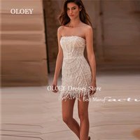 OLOEY 2025 Luxury Beads Pearls Mini Wedding Dresses Strapless White Short Bridal Gowns Zip Prom Cocktail Dresses Customized