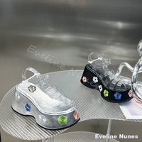 Transparent Embroidered Flower Platform Sandals Women Closed Toe Wedges Hollow Silver Sandals Summer New Height-increasing Shoes