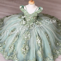 Green Flower Girl Dresses for Wedding with Floral Lace Appliques Girls Kids Birthday Party Communion Party Gowns Customized