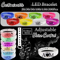 20-200Pcs Wedding Customize LED Bracelets Music&Sound Control Bracelet Glow Adjustable Wristband for Wedding Birthday Concert