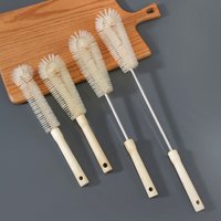 3273 Kitchen Cleaning Brush L-shaped Coffee Tea Glass Cup Baby Bottle Brush Hangable Wooden Handle Cleaner Gadgets