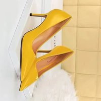 2026 Women Yellow Blue 8cm High Heels Pumps Scarpins Bling Patent Leather Office Pointed Toe Pumps Tacons Shoes Plus Size 34-43