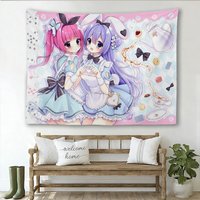 Kawaii Alice Anime Tapestry, Pastel Checkerboard Tea Party Print, Aesthetic Room Decor