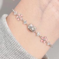 Elegant Fairy Pink Crystal Zircon Sakura Flowers Bracelet for Women Y2K Sweet Girls Cherry Blossom Moon Bow Knot Jewelry Gifts