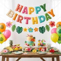 Tropical Hawaii Felt Hanging Banner Garland Summer Beach Fusang Flower Palm Leaf Birthday Baby Shower Party Decorations