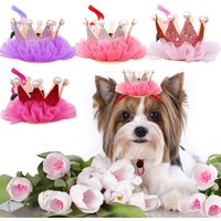 Pet Birthday Dog Crown Cap with Lace Pearl Red Series Sequin Decorate Hat with Adjustable Dog Accessories Puppy Cat Dog Product