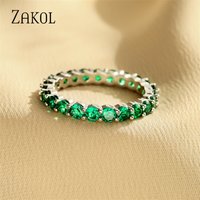 ZAKOL Fashion Round White Green Cubic Zirconia Wedding Rings for Women Girl Party Jewelry Birthday Gift RP189