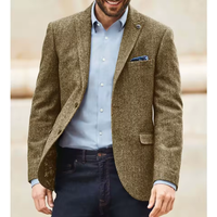 Men's Herringbone Tweed Blazer Notch Lapel Two Button Suit Jacket Wool Blend Casual Sport Coat for Casual Business Dinner Tuxedo