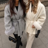 TARUXY futro z lisa wełniane płaszcze damski krótki płaszcz Office Lady odpinany elegancki dwustronny wełniany płaszcz 2025 nowy kardigan