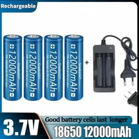 3.7V 12000mAh 18650 Rechargeable Batteries Lithium-Ion Battery with EU US Plug Charger for Flashlights Toys Cameras Electronics