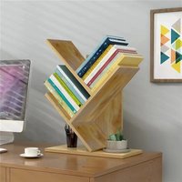 Creative Wooden Tree Bookshelf 3 Layers Tabletop Storage Rack Organizer Countertop Book Display Stand Simple Office Home Decor