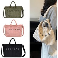 YANZAI Large Capacity Striped Velvet Handbag Shoulder Bag for Woman Handbags Crossbody Bags, Versatile Letter Corduroy Women's