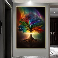 Abstract Mystical Tree Poster Prints Colorful Fluorescent Happy Tree Canvas Painting Wall Art Picture for Living Room Home Decor