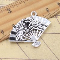 5pcs Charms Flower Fan 25x36mm Antique Silver Color Pendants Making DIY Handmade Tibetan Finding Jewelry