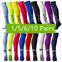 1/5/6 Pairs New Long Football Socks Silicone Suction Cup Grip Anti Slip Soccer Socks Sports Men Women Baseball Rugby Socks