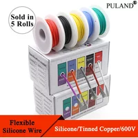 Fil de silicone flexible à degré de chaleur, câble toronné, fil électrique en cuivre étamé, kit de mélange de 5 couleurs, 30 AWG, 28 AWG, 26 AWG, 24 AWG, 22 AWG, 20 AWG, 18 AWG, 16AWG