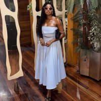 Summer Women's Suit Dress Crop Top High Waist Skirt Dresses Two-piece Matching Set Dress Blue And White Midi Two Piece Dress