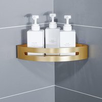 Brushed Gold Bathroom Corner Shelf Shower Organiser Triangle Shampoo Holder Adhesive or Drilling