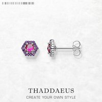 Hexagon Red Studs Earrings,Europe Style Fine Jewerly For Women Handcrafted Gift In 925 Sterling Silver