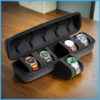 5-Slot EVA Watch Box Hard Shell PU Leather Waterproof Shockproof Case Portable Watch Organizer with Handle for Travel