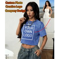 Custom Image Photo Personalized Logo Women's Washed T Shirts Hip Hop Casual T-Shirt Summer Cotton Streetwear Y2K Slim Clothes