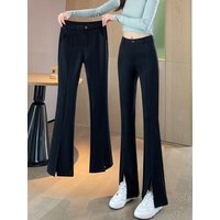 Black High Waist Split Flared Pants Women's Casual Drapey Slimming New Style Micro Flared Suit Pants Fashionable All-Match