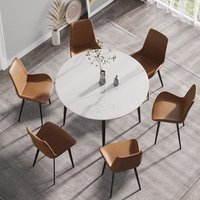 LUVODI 32" Round Marble Dining Table for 2-4 People,White & Grey Restaurant Kitchen Cafe Coffee Table Furniture