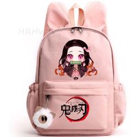 Anime Demon Slayer nezuko kamado Backpacks Purple Capacity Lightweight Girls School Bags With Ear Cartoon Travel Mochilas