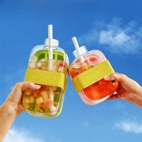 Large Capacity Ice Cube Maker Water Bottle Silicone Tray with Straw for Juice Beverage Cooling Ice Making Mold 2 in 1 Touch-Free