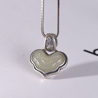 925 Silver Inlaid Natural Hetian White Jade Peony flower Ruyi Necklace Vintage Ethnic Style clavicle chain Pendant Jewelry