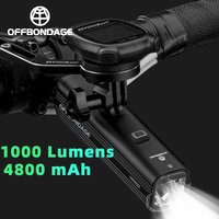 OFFBONDAGE 1000 LM Lampka rowerowa, ładowalna, przednia lampa rowerowa, jasna lampka rowerowa, reflektor MTB, lampka szosowa, wodoodporna latarka