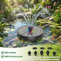 F9 Outdoor Solar Fountain Pump With LED Light Solar Bird Bath Fountain Built-in 3000mhA Battery with 8 Nozzles for Garden Pond