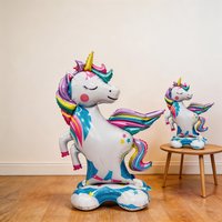 2pcs Giant 3D Self-Standing Unicorn Foil Balloon with Cloud Base, Rainbow Gradient Winged Unicorn Inflatable Mylar Balloon for K