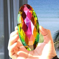 Rainbow Crystal Suncatcher Oval Glass Faceted Brilliant Prism Light Catcher Chandelier Lamp Parts Hanging Pendant Garden Decor