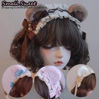 Women Goth Bear Ear Bow lovely Hair bands Harajuku Gothic Lolita Y2K girl Brown ears hair band Punk Lace Sweet Ruffled Headband