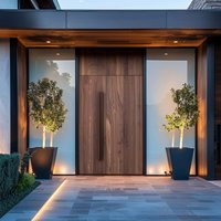 Thermal Break Aluminum Doors Wood Grain Modern Exterior Villa Casement Door for House Courtyard Home Security Front Entry Door