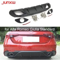 Samochodowy tylny zderzak z dyfuzorem i końcówkami wydechu do Alfa Romeo Giulia Diffuser Only Standard 2016-2019 PP Black Body kits