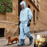 Custom LOGO men's heavy 345G autumn winter eye masks hooded sweater straight leg leggings trousers fleece thickened couple suit