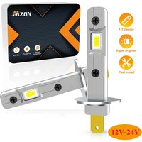 MZGN 2 Stück H1 LED-Scheinwerferlampe, Mini-Größe, kabellos, für Auto-LED-Lampe, 16 Stück CSP-Chips, 6500 K, Weiß, 12 V, 24 V, Plug and Play