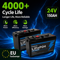 24V 150Ah LiFePO4 Solarbatterie mit integriertem BMS-Sicherheitsschutz, wiederaufladbare Lithiumbatterie für Wohnmobile, Schiffe und Marinefahrzeuge