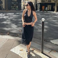 Tornova Polka Dot Print Skirt Two-piece Set Women's Sexy Slim Halter Vest Top Bows Skirts Low Waist Fashion Female Dress Set
