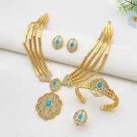 Flora Luxury Shining Zircon 4PCS Jewelry Set Gold Plated Copper Necklace Earrings Bracelet Ring For Women Festival Celebration