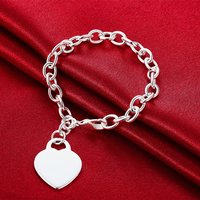 925 Sterling Silver 8 Inches Simple Heart Bracelet For Women Men Charm Fashion Wedding Party Jewelry Gift Wholesale