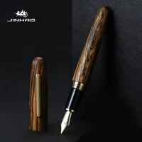 Jinhao 9056 Natural Wood Handmade Fountain Pen M/F Nib Gold Clip Ink Pen Stationery Business Office Gift Writing School Supplies