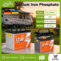 CTOLITY 12V 50AH 100AH LiFePO4-Batterie 640Wh 1280Wh Lithium-Eisenphosphat-Batterie mit 50A 100A BMS für Wohnmobile, Golfwagen, Solarstromsysteme, Trolling-Motoren, wiederaufladbare Batterien, 4000+