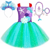Mermaid Princess Costume for Girls Glitter Flower Little Mermaid Tutu Dress Outfit Toddler Kids Halloween Birthday Party Dresses