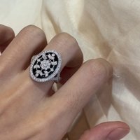 Inspired inlaid oval black enamel rings for women full diamonds sparkling broken diamonds rose flower ring engagement jewelry